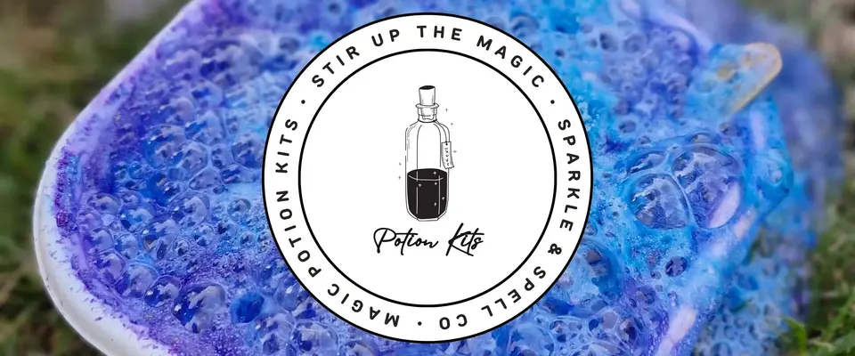 Colourful bubbling potion in a compostable bowl – handmade sensory potion kit by Sparkle & Spell Co.