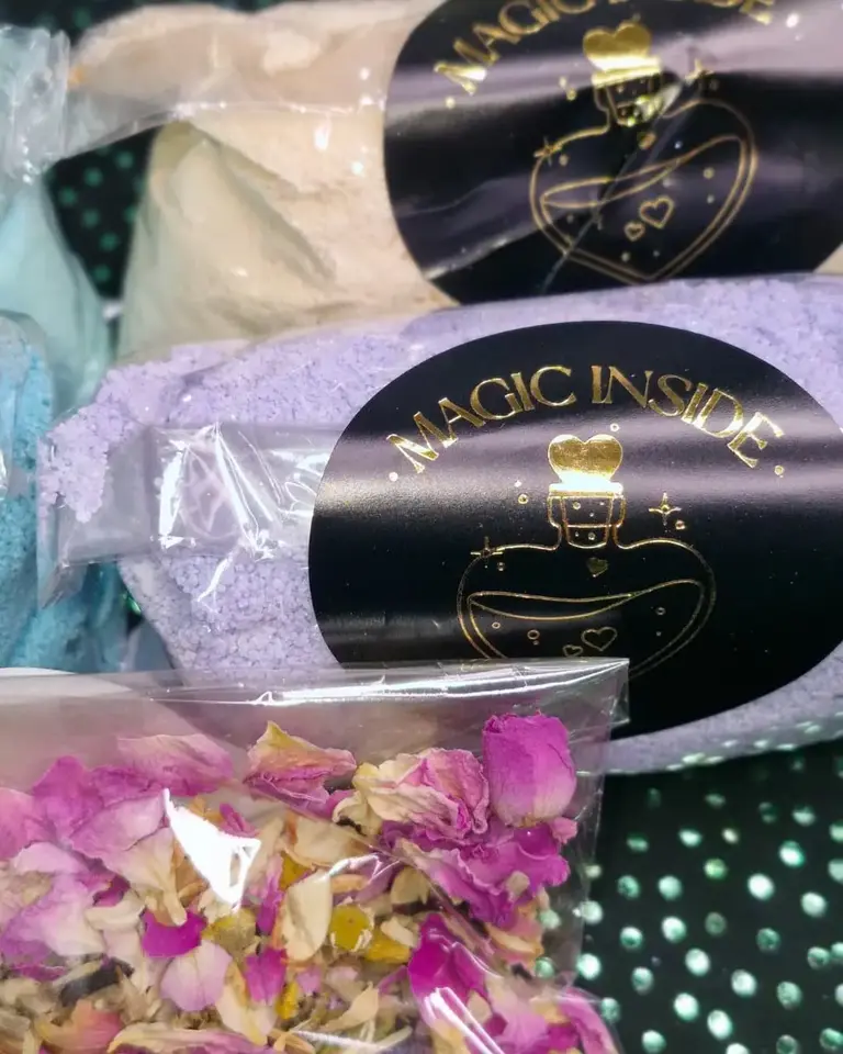 Purple potion powder with florals from Secrets of the Sea Magic Potion Kit – mermaid sensory play ingredients by Sparkle & Spell Co.