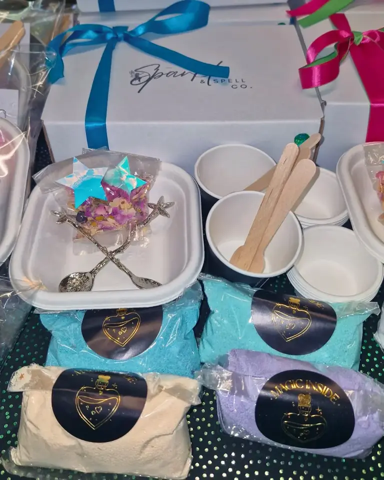 Secrets of the Sea Magic Potion Kit – mermaid-themed potion set with powders, florals, cups, and star spoons by Sparkle & Spell Co.